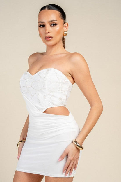 Ethereal Sculpted Draped Mini Dress - White