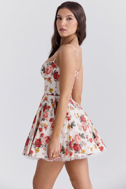 italian rose print tulle mini dress