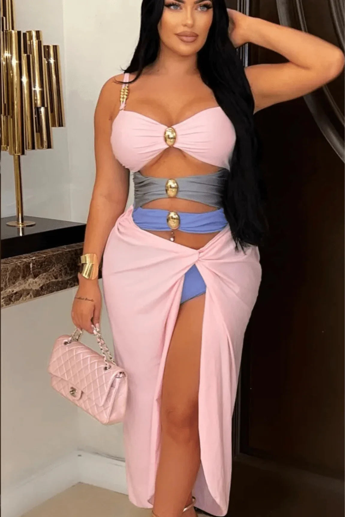 2pcs Oceanic Glamour Swimsuit Set (Pink)