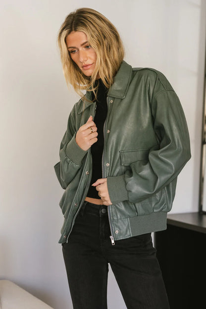 Call Me Back Vegan Jacket in Olive - FINAL SALE