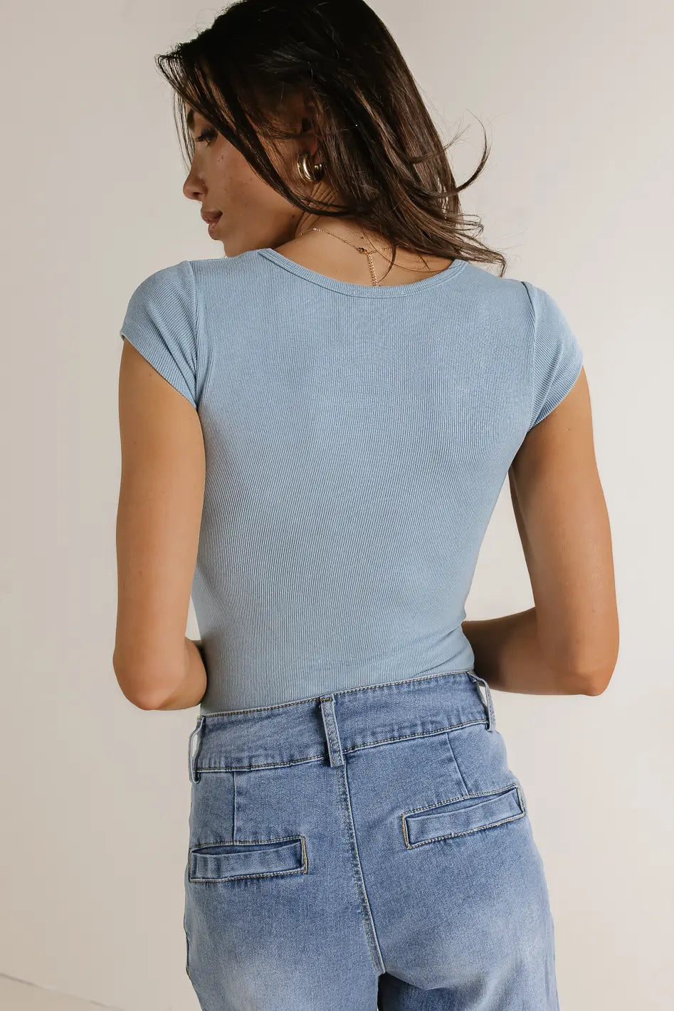 Clara Square Neck Bodysuit in Blue - FINAL SALE