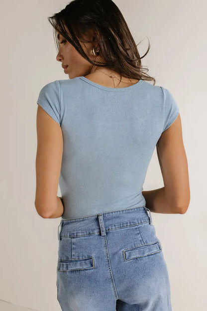 Clara Square Neck Bodysuit in Blue - FINAL SALE