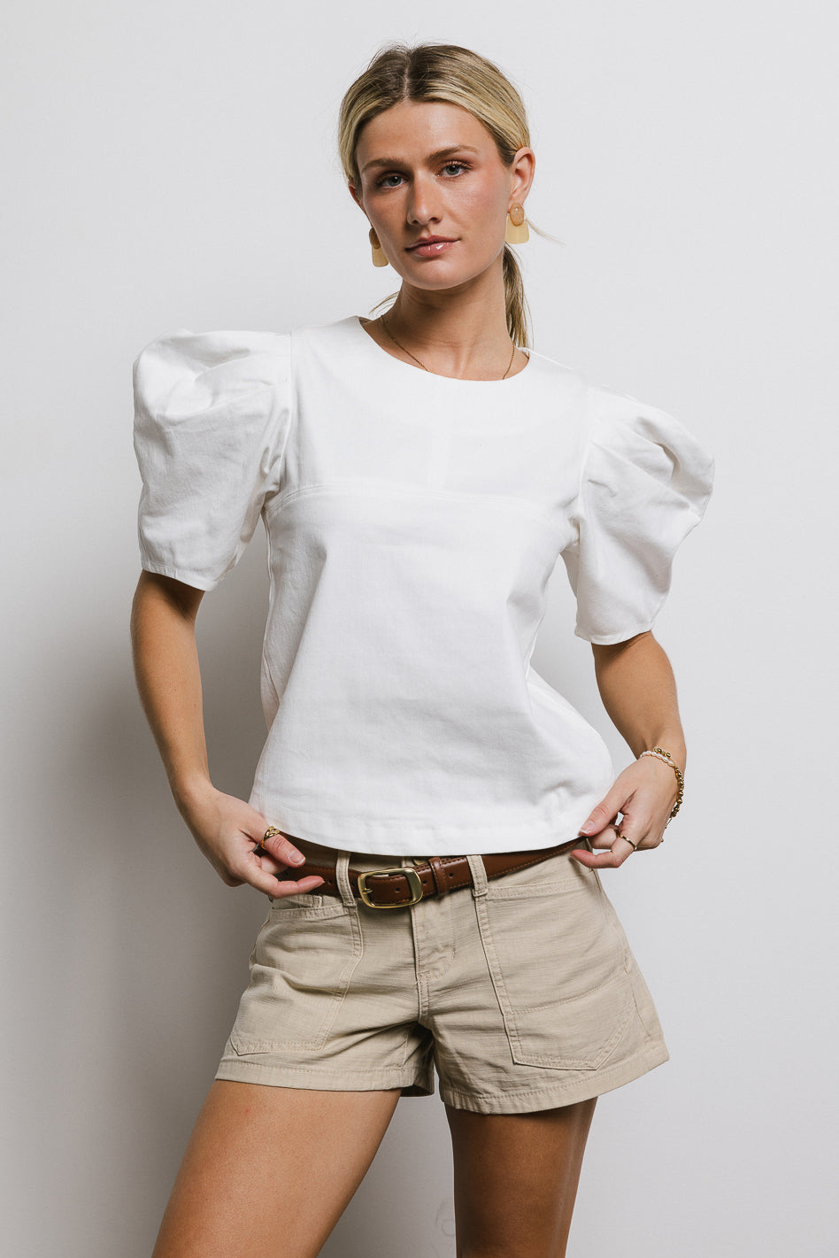 Aubree Denim Top in Cream - FINAL SALE