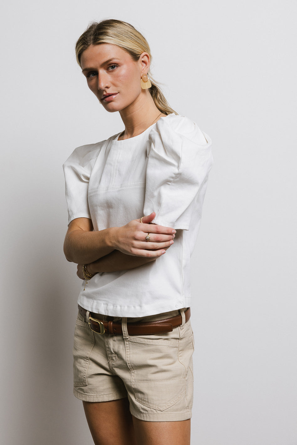 Aubree Denim Top in Cream - FINAL SALE