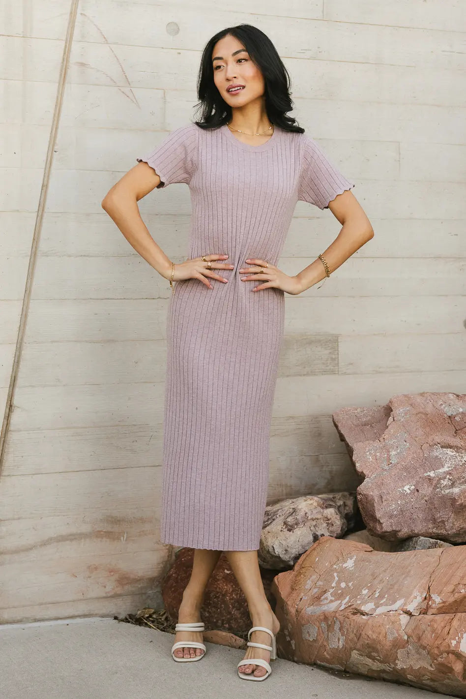 Emmie Ribbed Midi Dress in Lavender - FINAL SALE