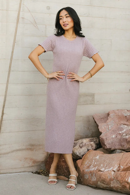 Emmie Ribbed Midi Dress in Lavender - FINAL SALE