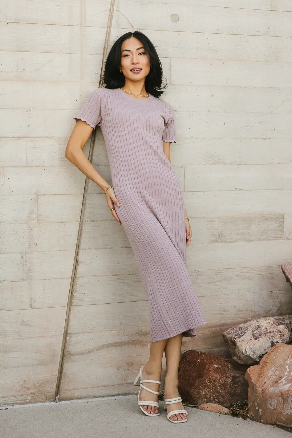 Emmie Ribbed Midi Dress in Lavender - FINAL SALE