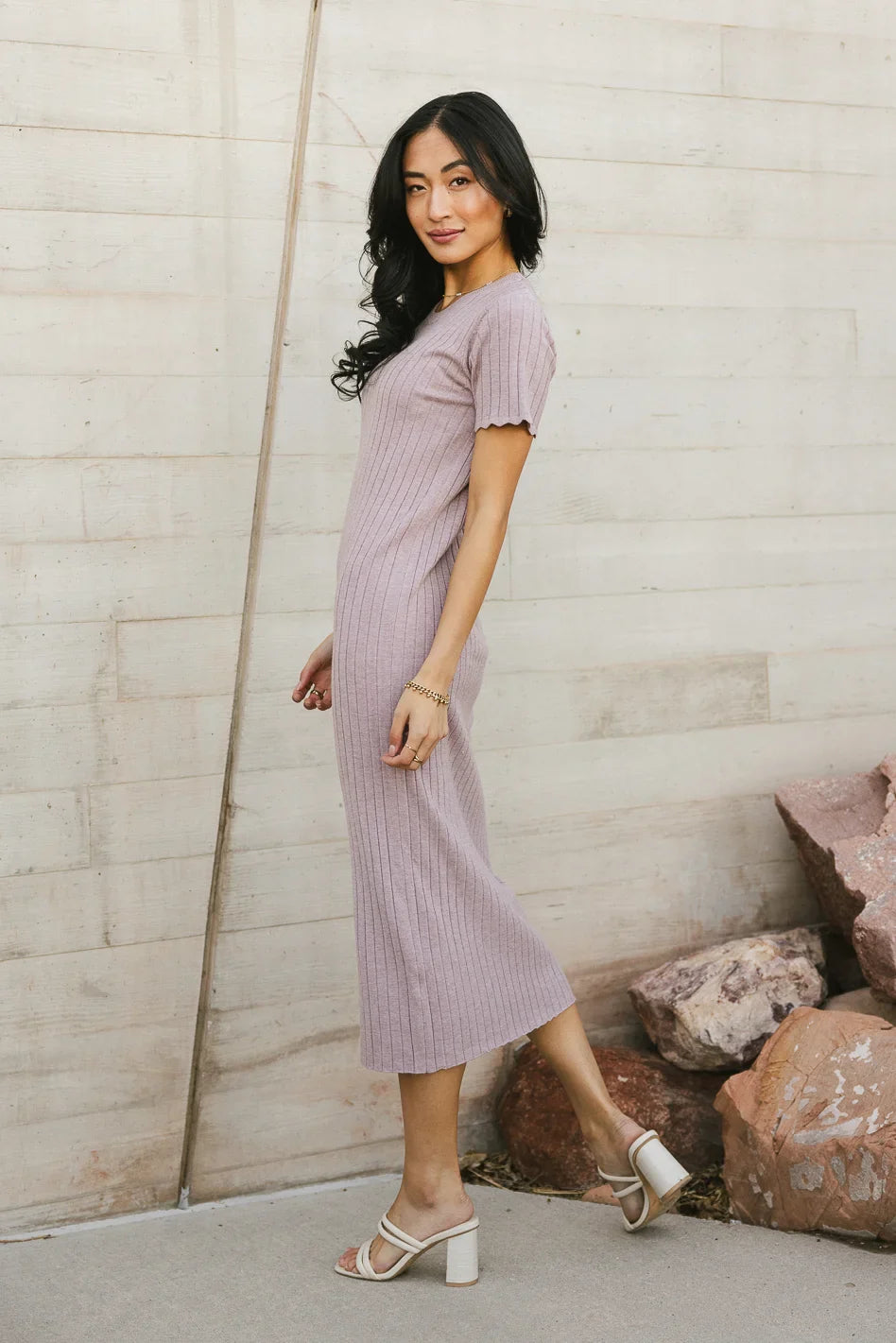 Emmie Ribbed Midi Dress in Lavender - FINAL SALE
