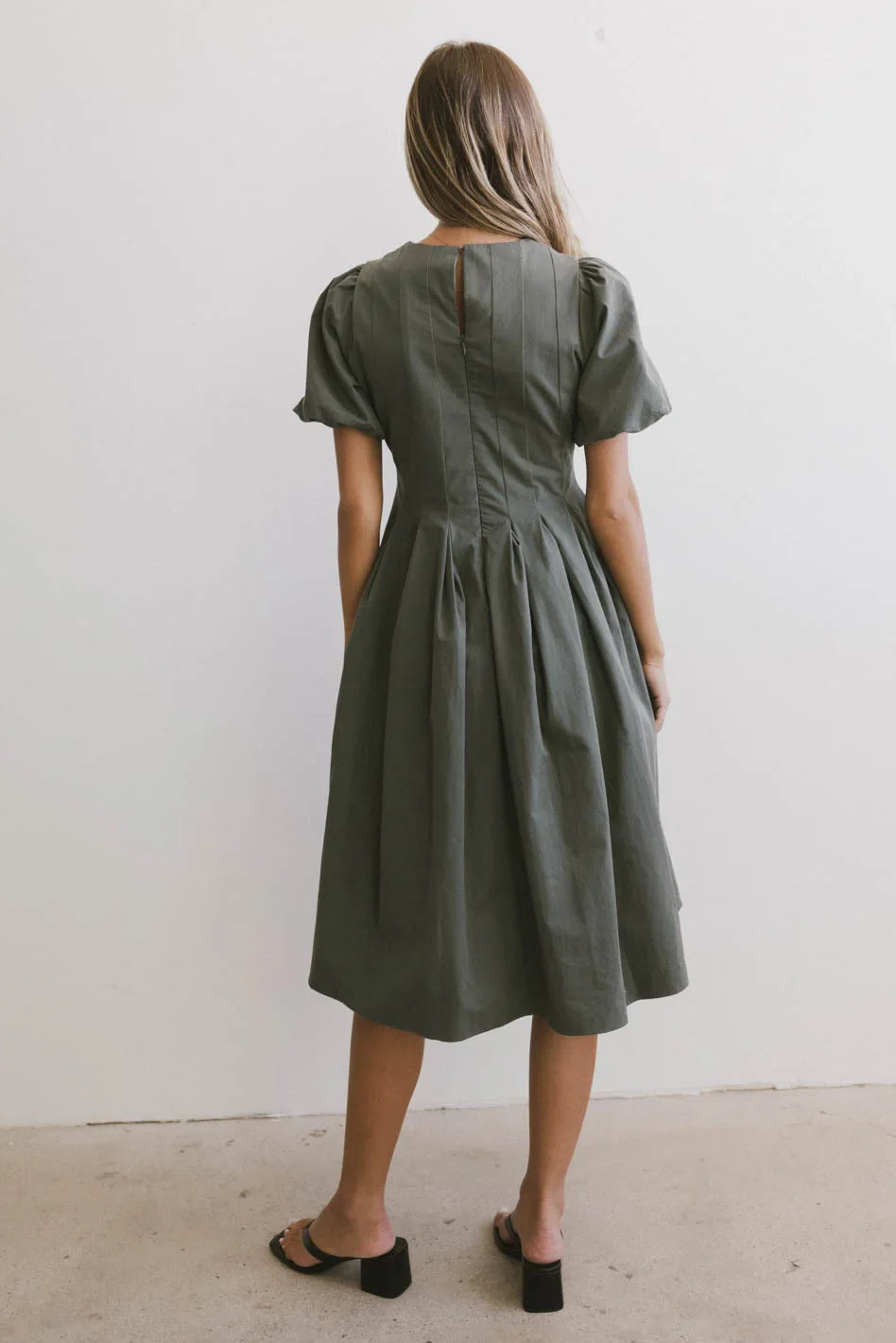 Eliana Pleated Midi Dress in Sage - FINAL SALE