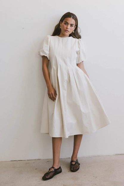 Eliana Pleated Midi Dress in Cream - FINAL SALE