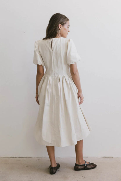 Eliana Pleated Midi Dress in Cream - FINAL SALE