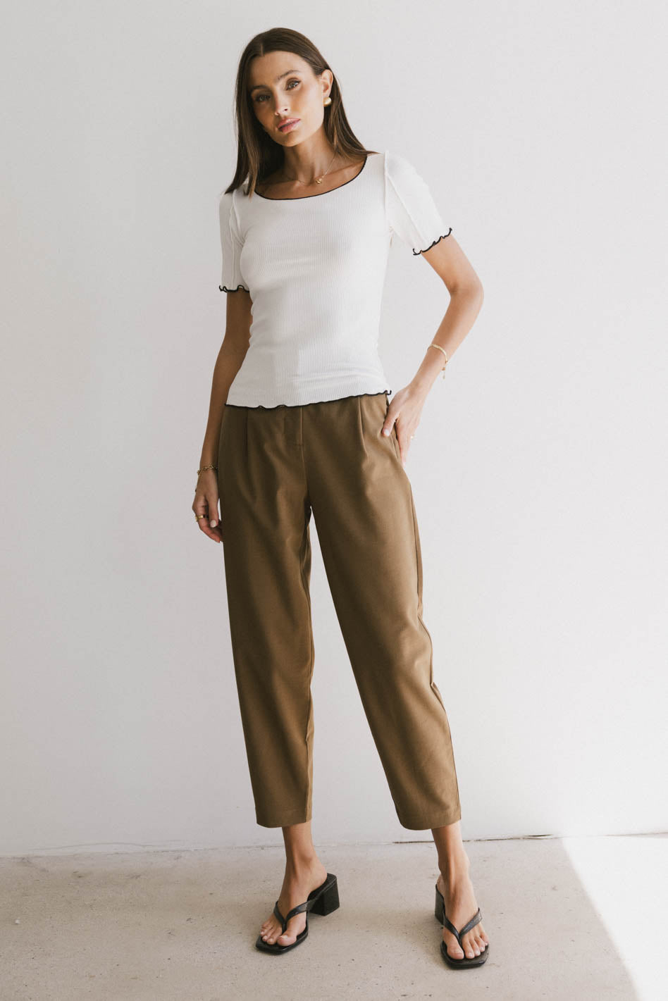 Carly Lettuce Edge Tee in Ivory - FINAL SALE