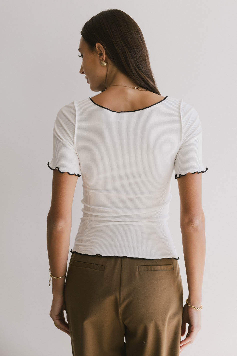 Carly Lettuce Edge Tee in Ivory - FINAL SALE