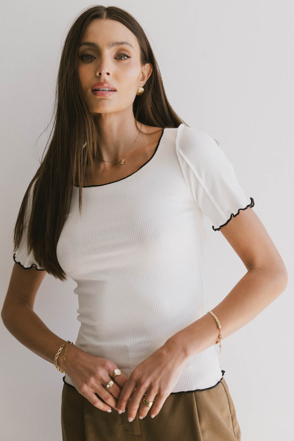 Carly Lettuce Edge Tee in Ivory - FINAL SALE