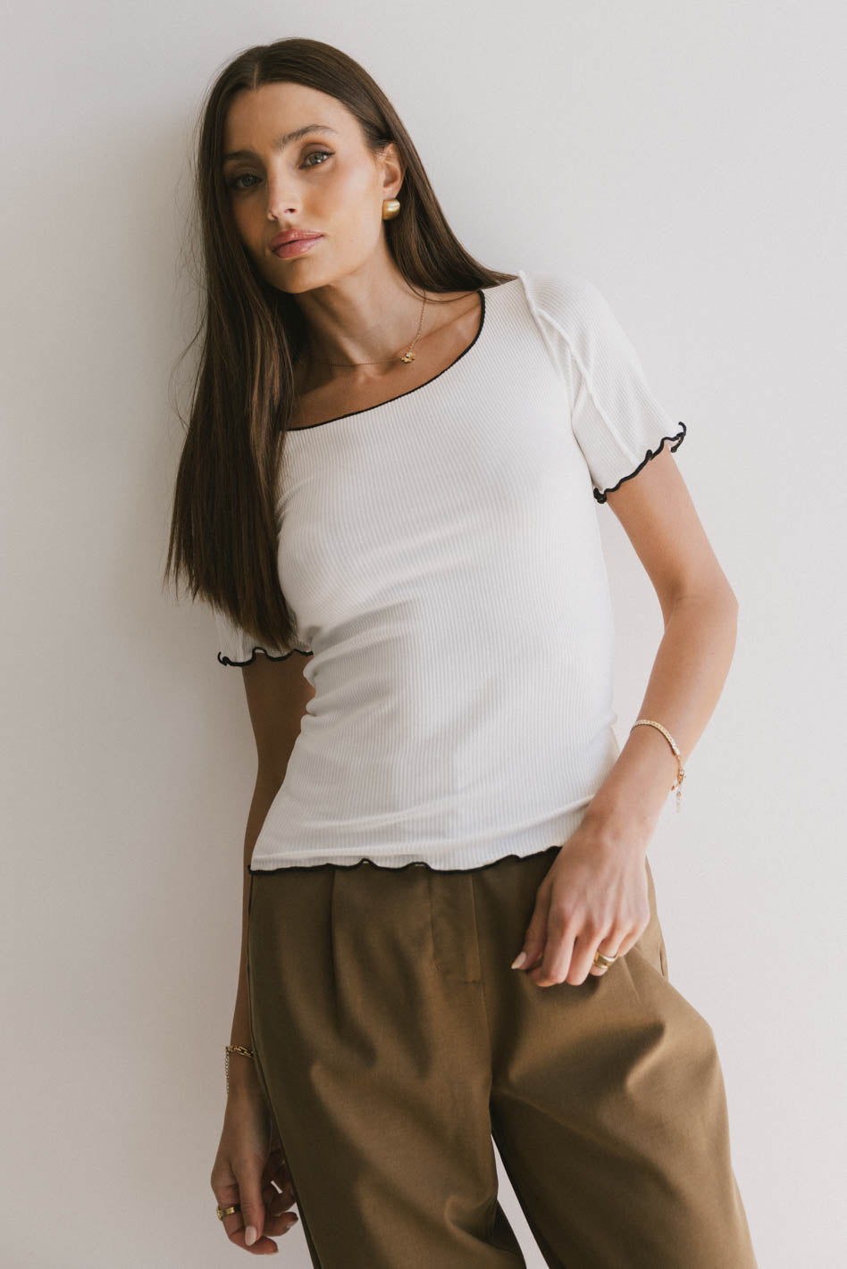 Carly Lettuce Edge Tee in Ivory - FINAL SALE