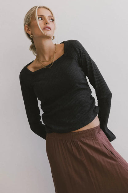Cosette Ribbed Ruched Top in Charcoal - FINAL SALE