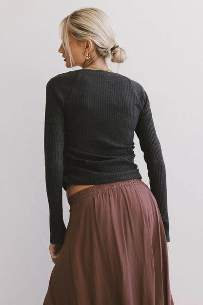 Cosette Ribbed Ruched Top in Charcoal - FINAL SALE