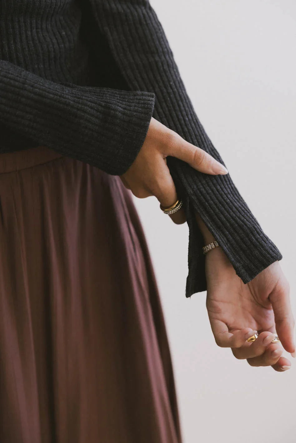Cosette Ribbed Ruched Top in Charcoal - FINAL SALE