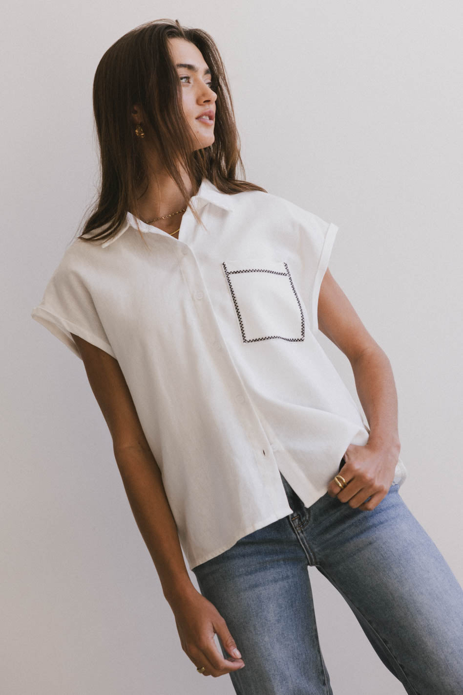Elle Embroidered Button Up - FINAL SALE