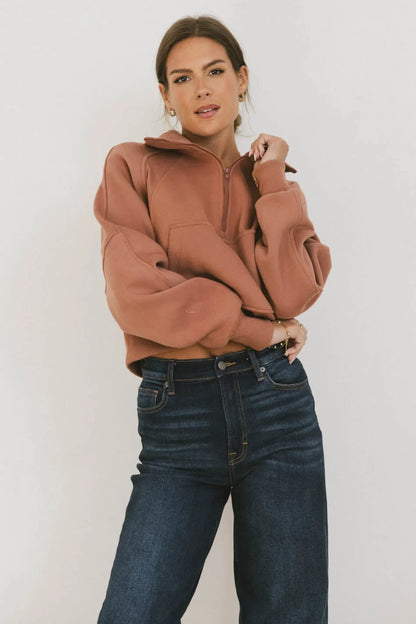 Alyssa Half Zip in Brick - FINAL SALE