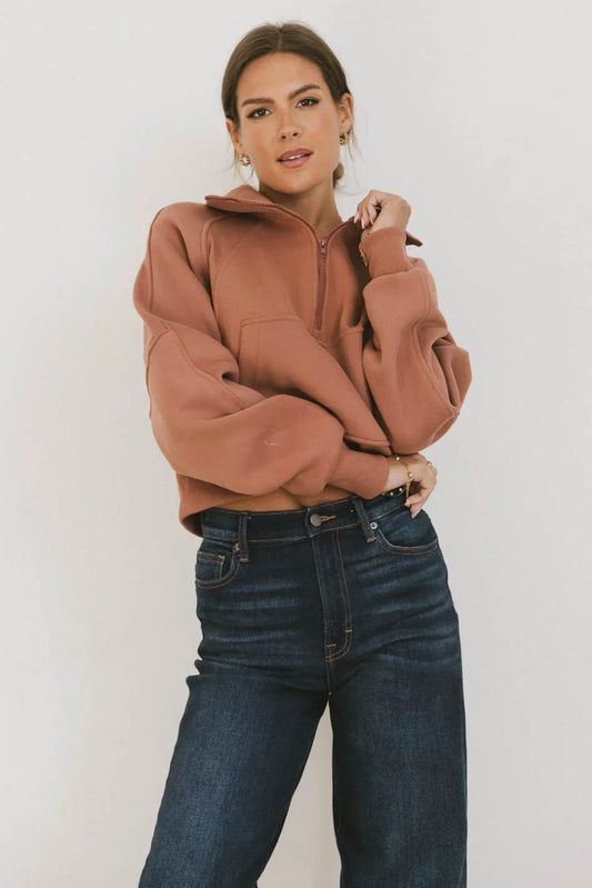 Alyssa Half Zip in Brick - FINAL SALE