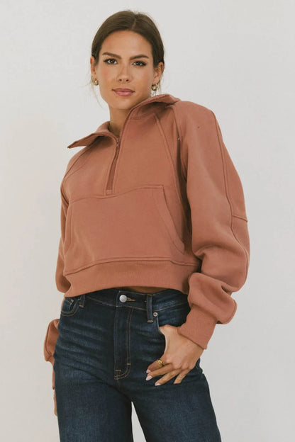Alyssa Half Zip in Brick - FINAL SALE
