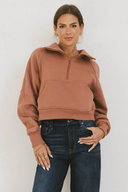Alyssa Half Zip in Brick - FINAL SALE