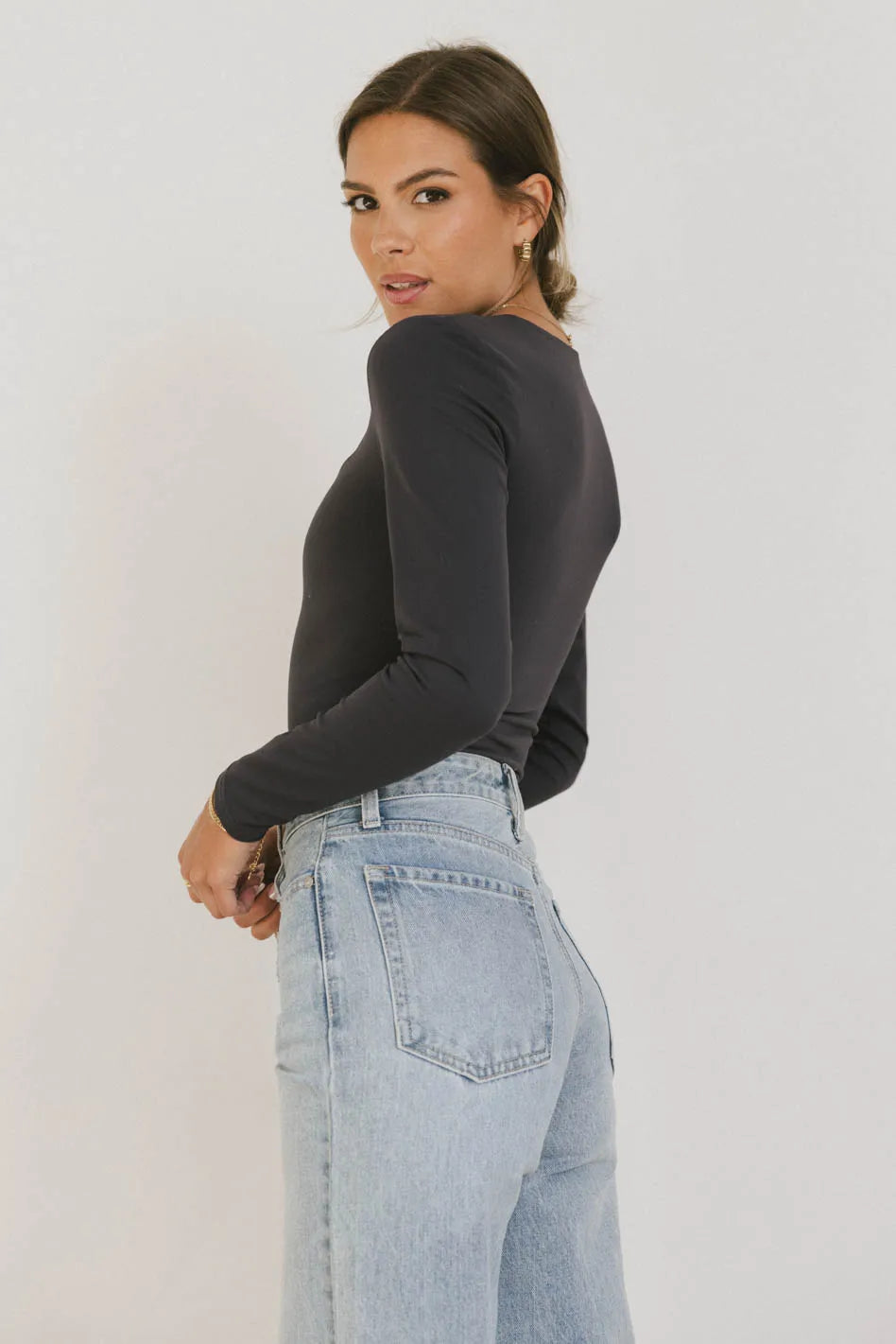 Demi Square Neck Bodysuit in Navy - FINAL SALE