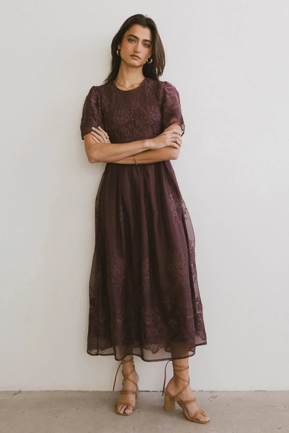 Alora Embroidered Dress in Maroon - FINAL SALE