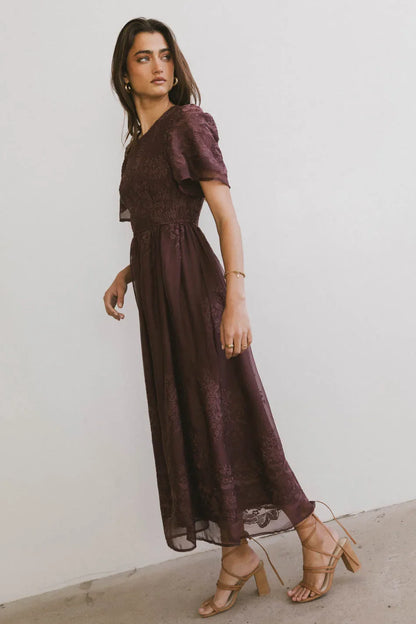 Alora Embroidered Dress in Maroon - FINAL SALE