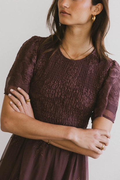 Alora Embroidered Dress in Maroon - FINAL SALE