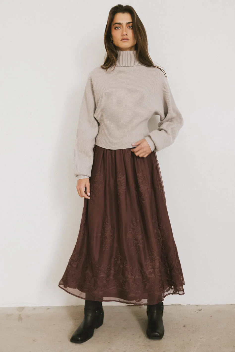 Grace Floral Tulle Skirt in Maroon - FINAL SALE