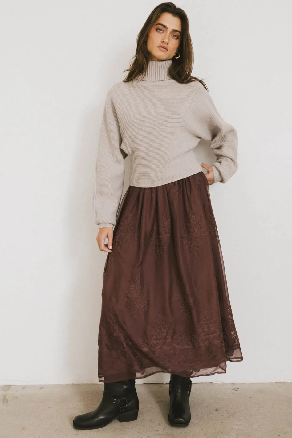 Grace Floral Tulle Skirt in Maroon - FINAL SALE