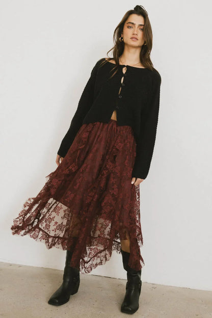 Elsie Lace Midi Skirt in Red-Brown - FINAL SALE