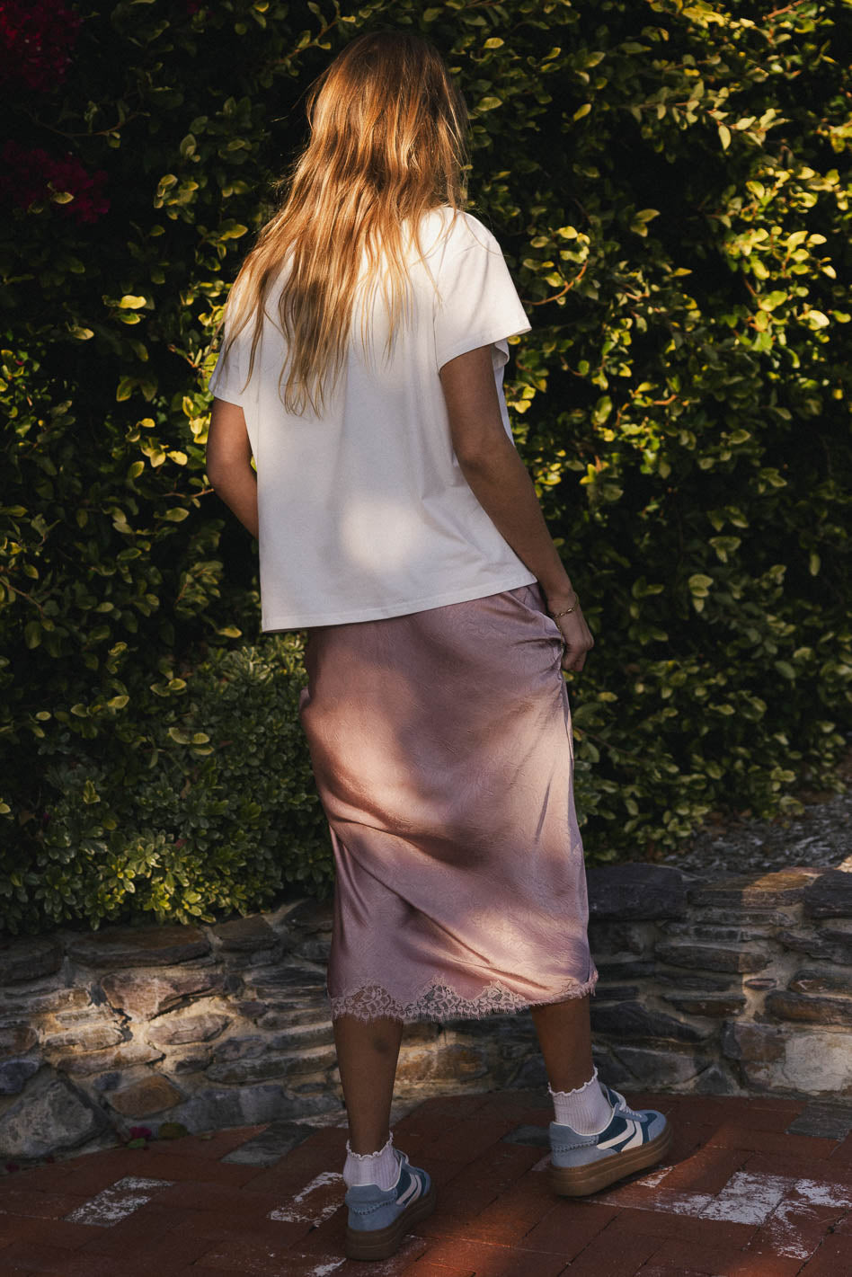 Beau Lace Trim Midi Skirt in Mauve - FINAL SALE