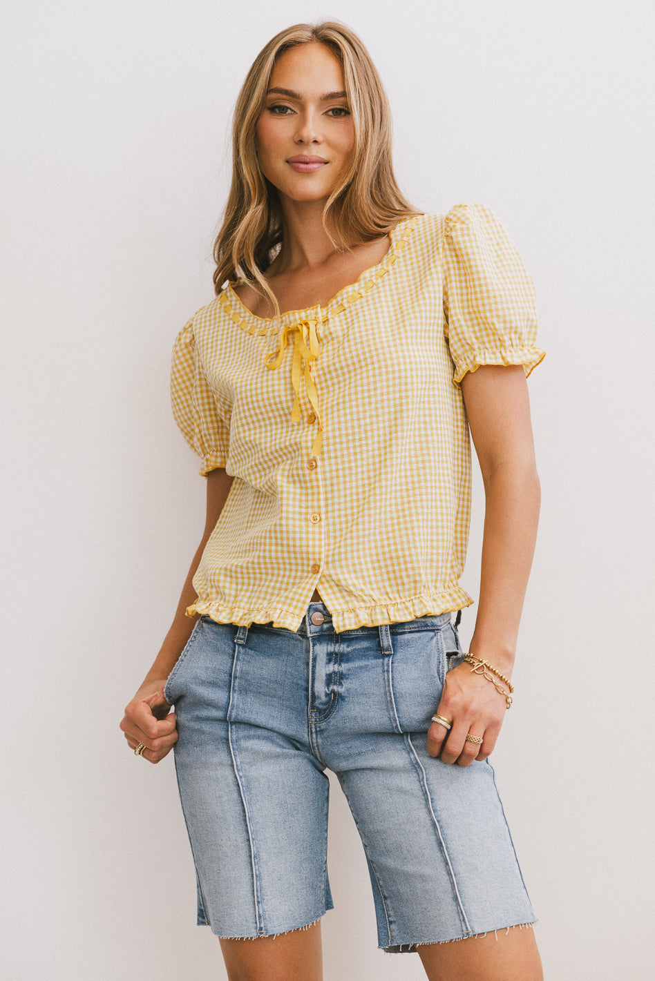 Dean Gingham Blouse in Yellow - FINAL SALE