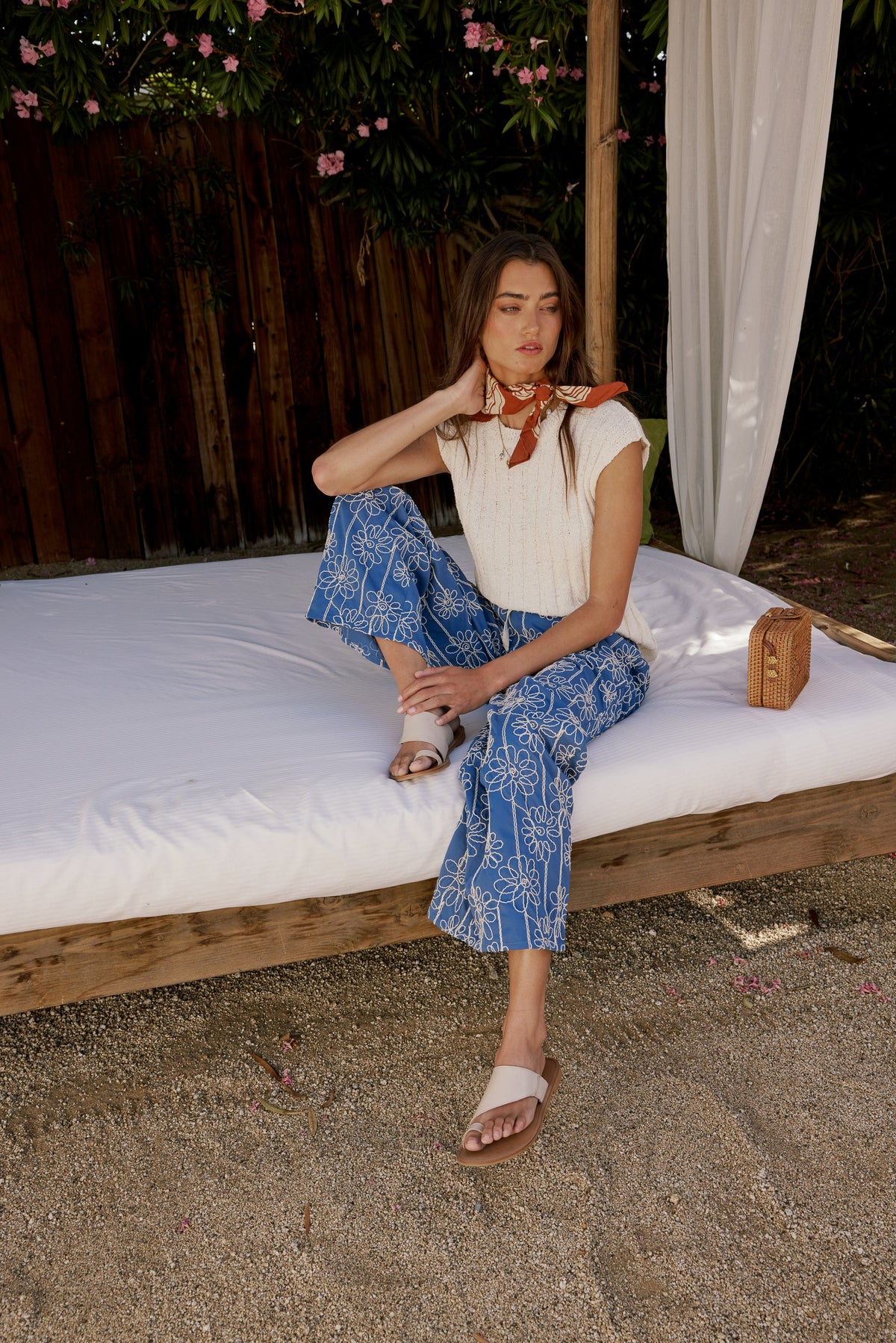 Alanna Embroidered Pants in Blue - FINAL SALE