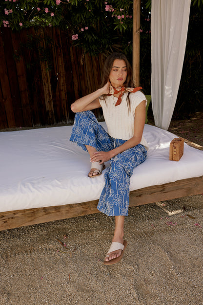 Alanna Embroidered Pants in Blue - FINAL SALE