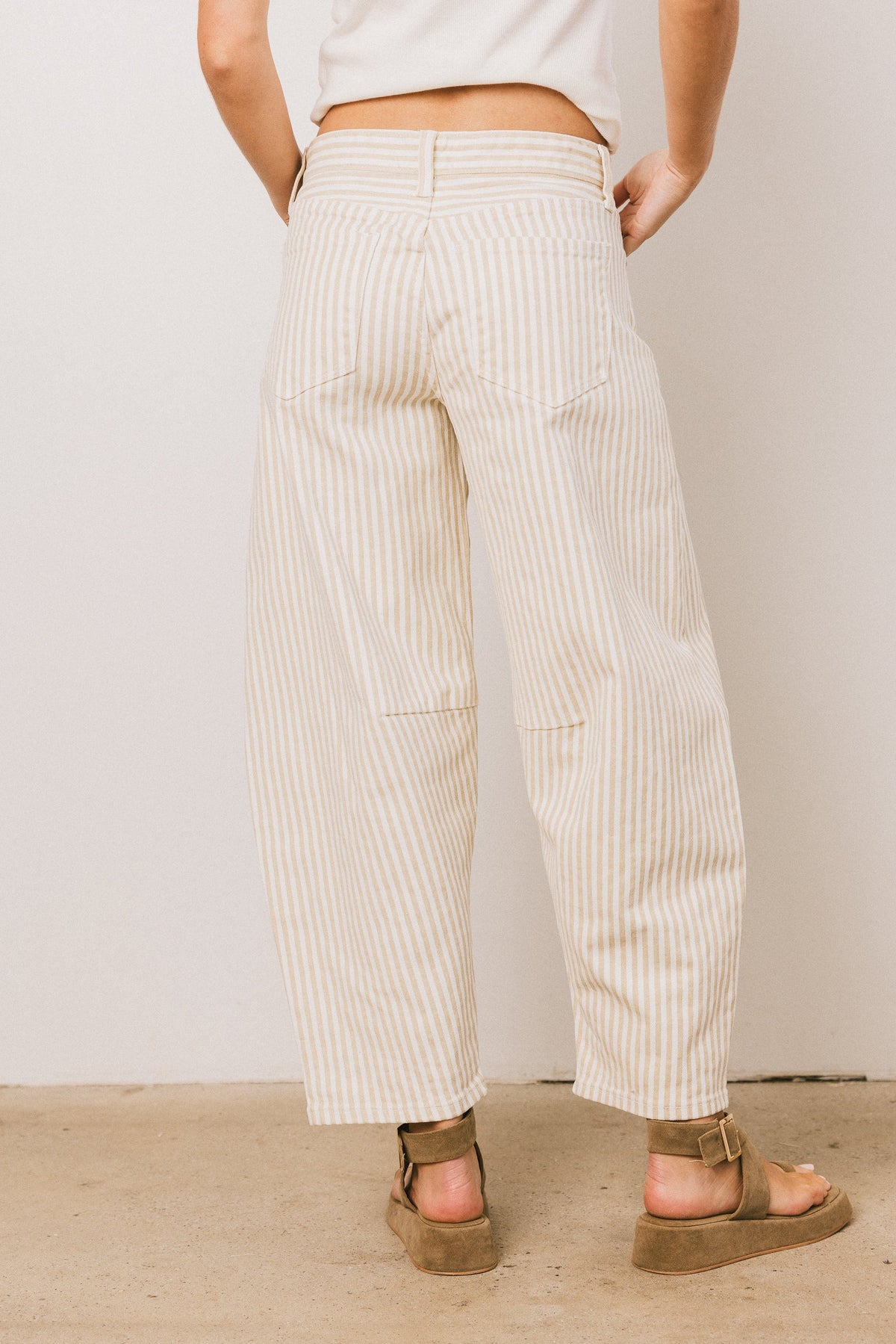 Allison Striped Barrel Jeans in Tan - FINAL SALE