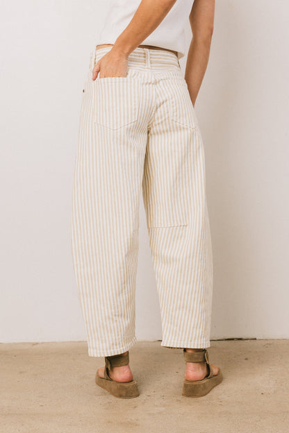 Allison Striped Barrel Jeans in Tan - FINAL SALE