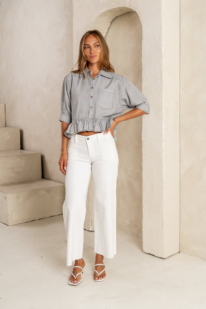 Avery Striped Blouse in Grey - FINAL SALE