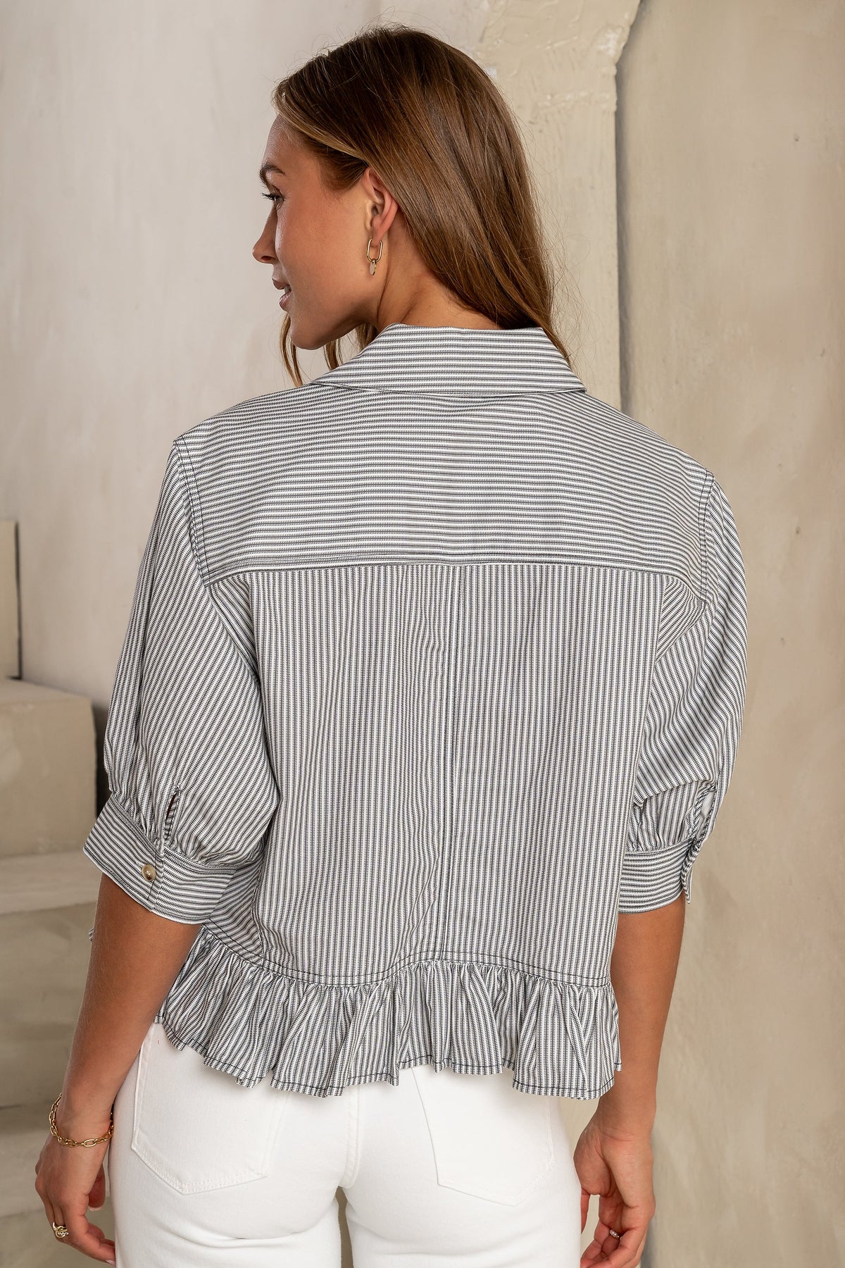 Avery Striped Blouse in Grey - FINAL SALE