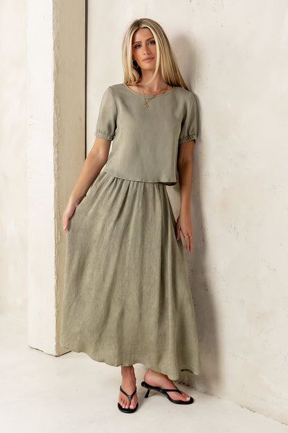 Elani Tie Blouse in Olive - FINAL SALE