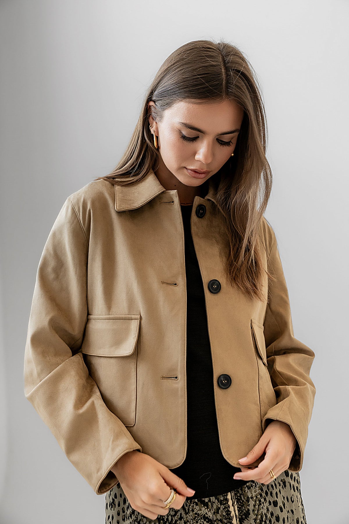 Aden Suede Jacket in Khaki - FINAL SALE