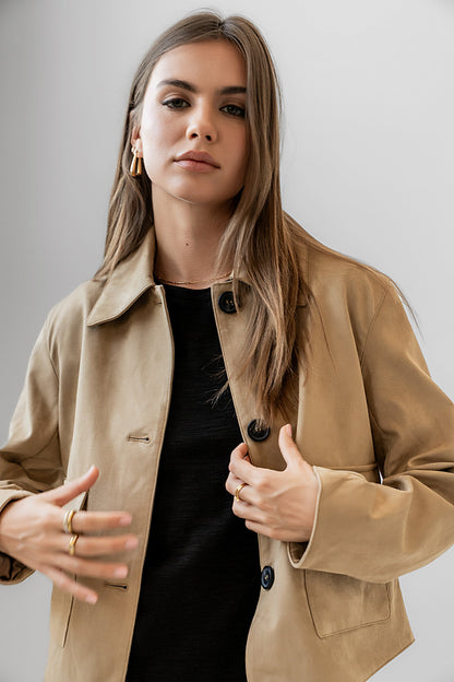 Aden Suede Jacket in Khaki - FINAL SALE