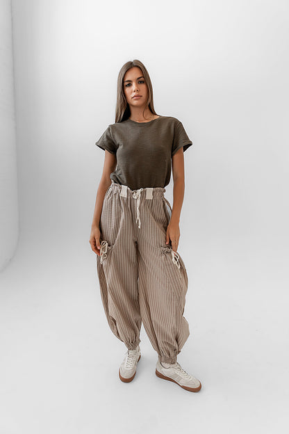 Emory Striped Baggy Pants in Mocha - FINAL SALE