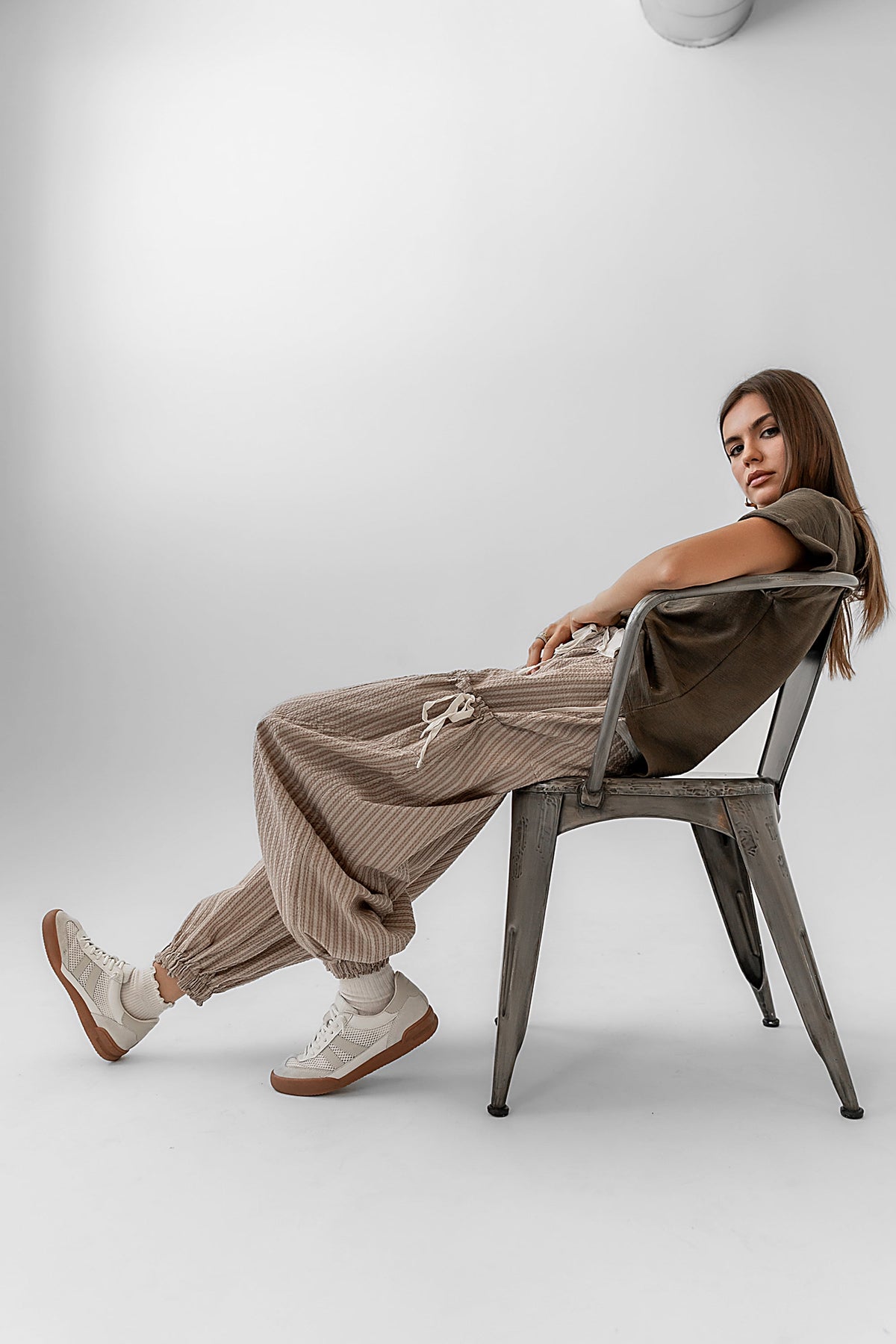 Emory Striped Baggy Pants in Mocha - FINAL SALE
