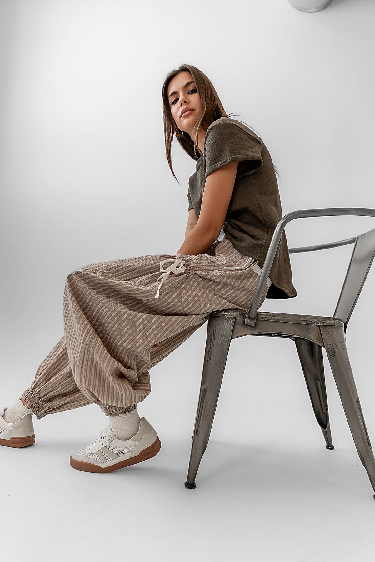 Emory Striped Baggy Pants in Mocha - FINAL SALE