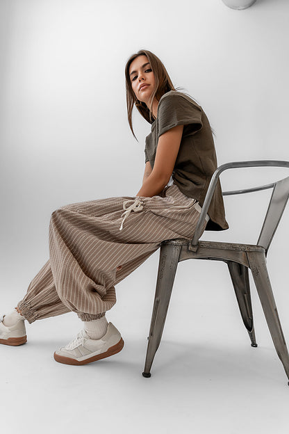 Emory Striped Baggy Pants in Mocha - FINAL SALE