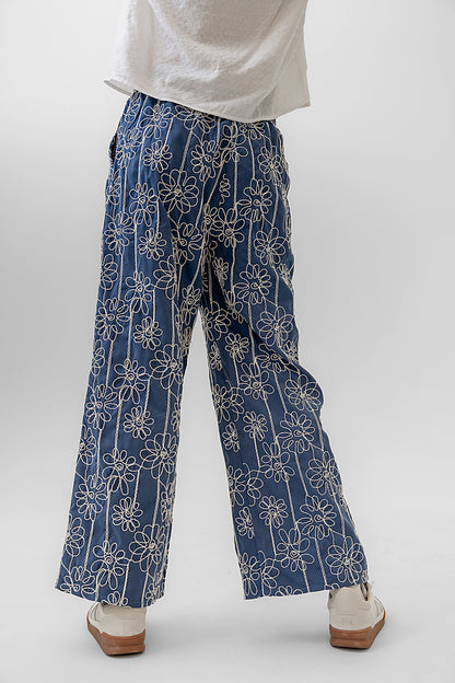 Alanna Embroidered Pants in Blue - FINAL SALE